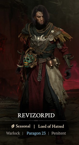 Warlock Revizorpid na výběru postav: sezónní, Lord of Hatred, Paragon 23, obtížnost Penitent