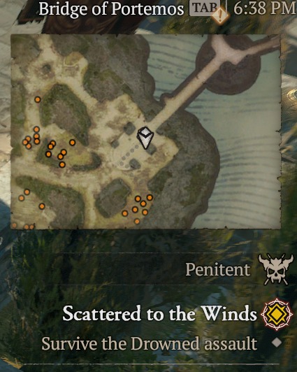 Mapa Bridge of Portemos, úkol Scattered to the Winds a cíl Survive the Drowned assault