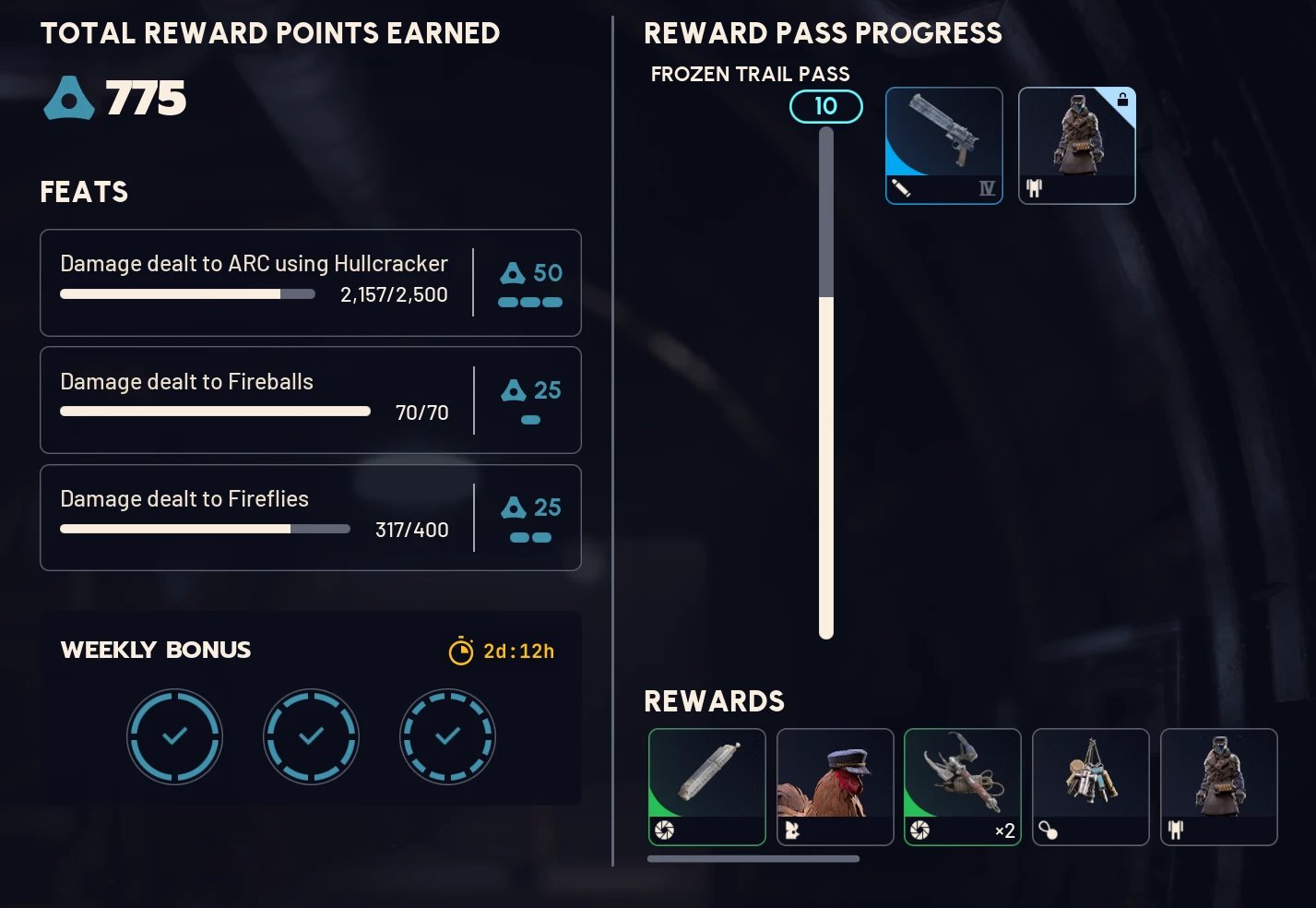 Po raidu: 775 Reward Points, Frozen Trail Pass s bublinou 10 a řada odměn