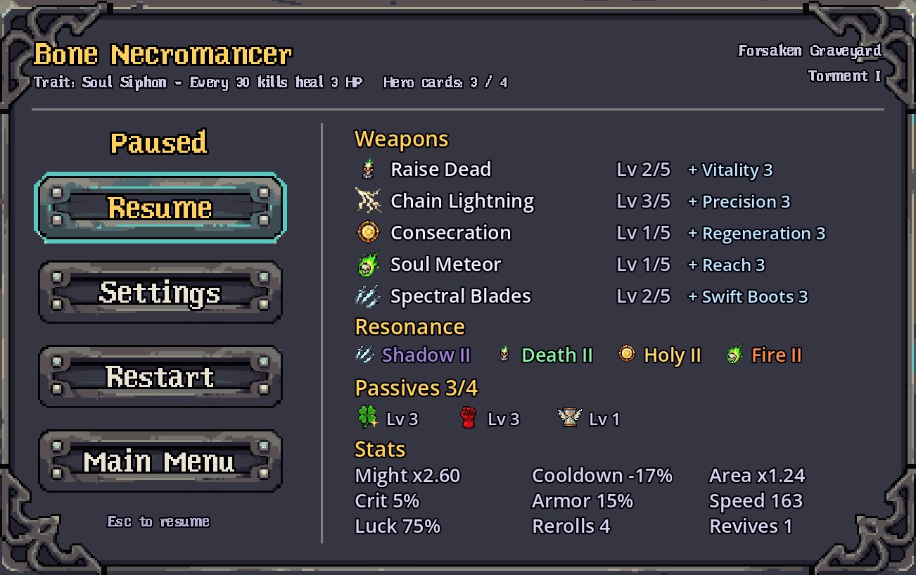 Pauza za Bone Necromancer: Shadow II, Death II, Holy II, Fire II; chybí Storm